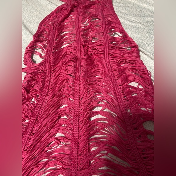 PINK WOMENS KNITTED BEACH COVERUP DRESS (PLEASE SEE 2nd IMAGE FOR ACTUAL COLOR) - Picture 2 of 3